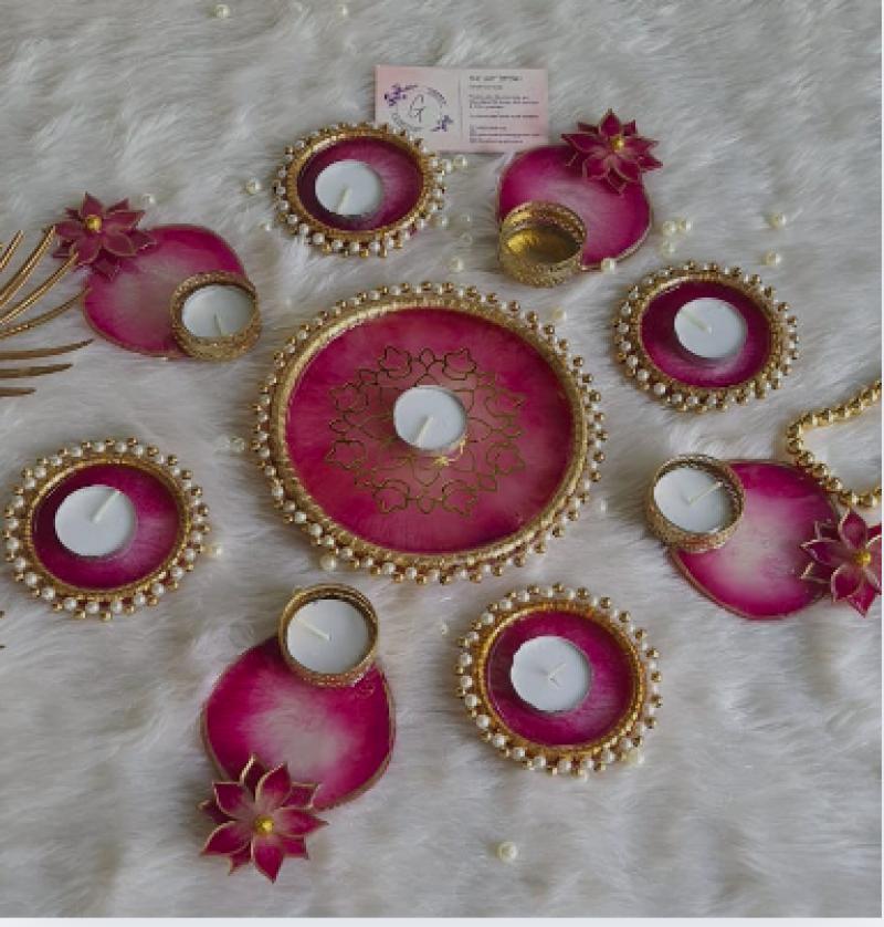 Resin Pink Rangoli Set