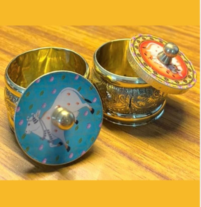 Pichwai Patterns Metal Sindoor Dibbi