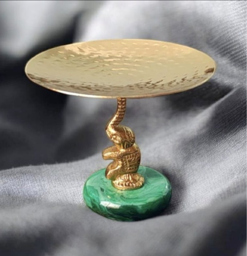 Gold Platter With Elephant Resin Stand