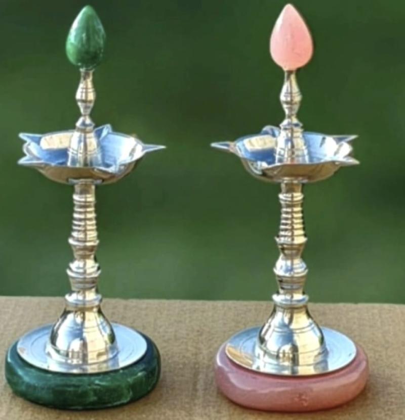 Silver Plated Samay / Diya On Colored Resin Stand