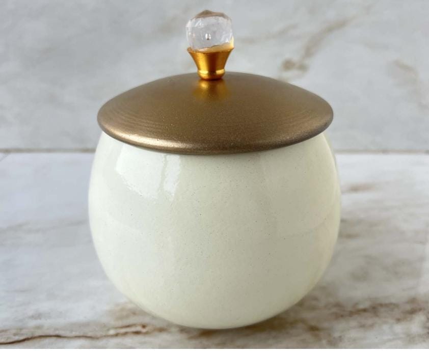 Pearl White Jar With Gold Lid