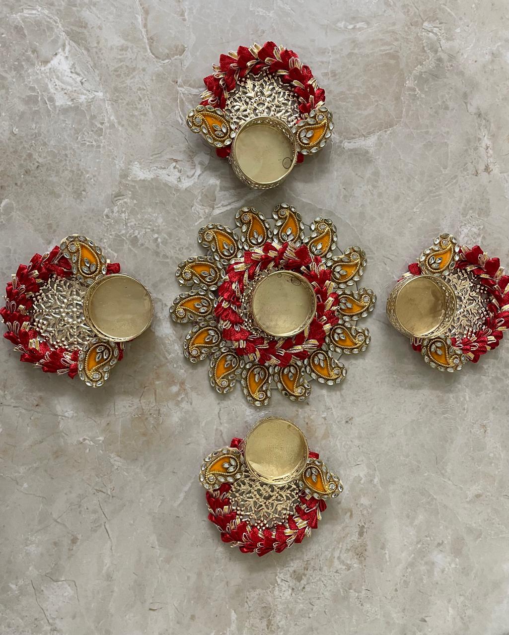 Multi-Color With White Kundan Diya Set