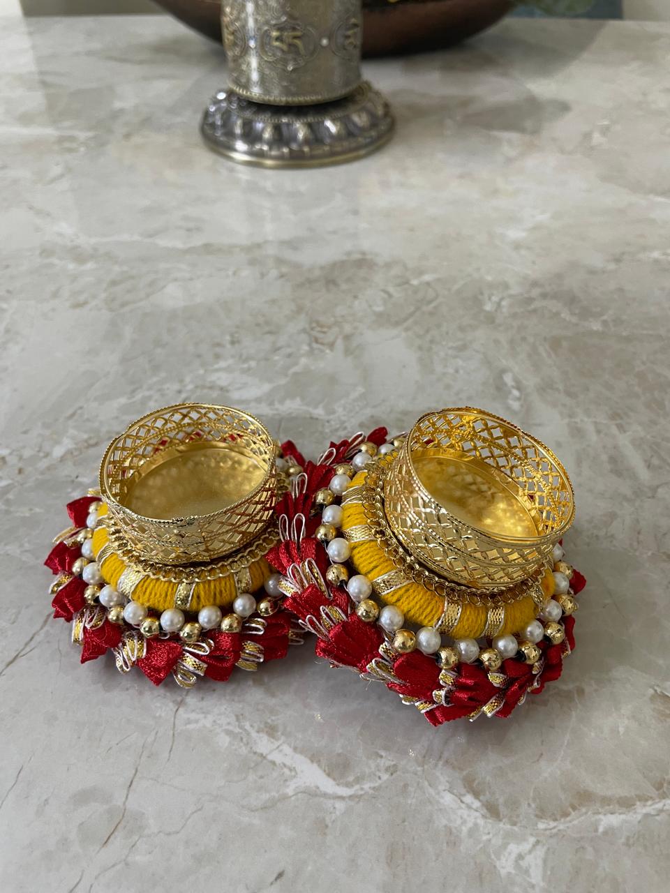 Decorative Diya Tealight Candle Holder Red & Yellow
