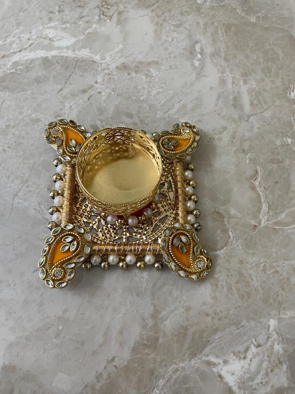 Diya Tealight Candle Holder With White Beads