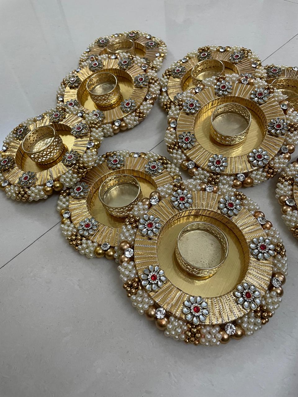 Gold & White Beaded Handmade Diya