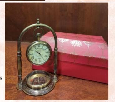 Brass Table Clock with Compass
