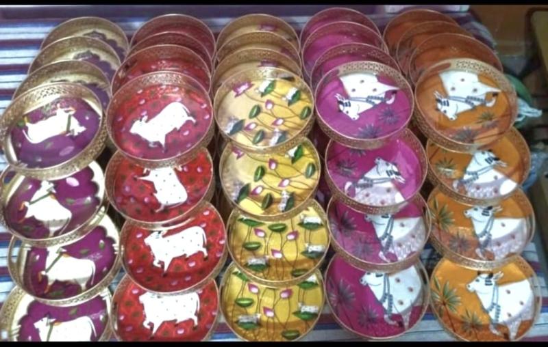 Gold Metal Round Pichwari Trays