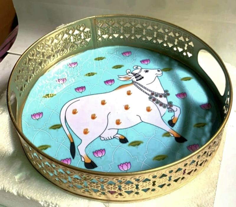 Gold Metal Round Pichwari Trays