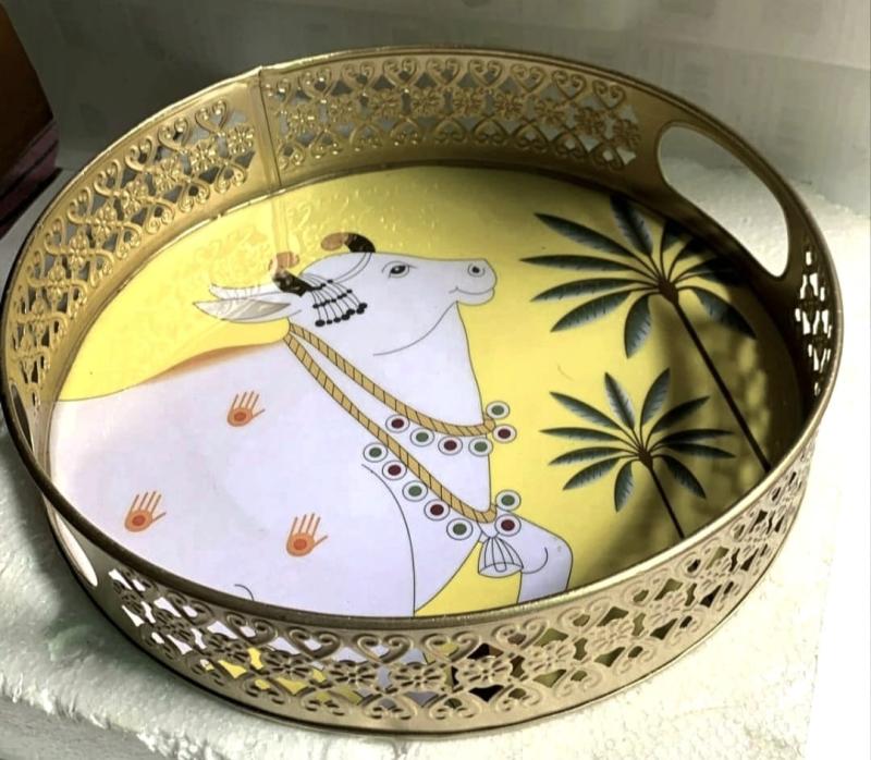 Gold Metal Round Pichwari Trays