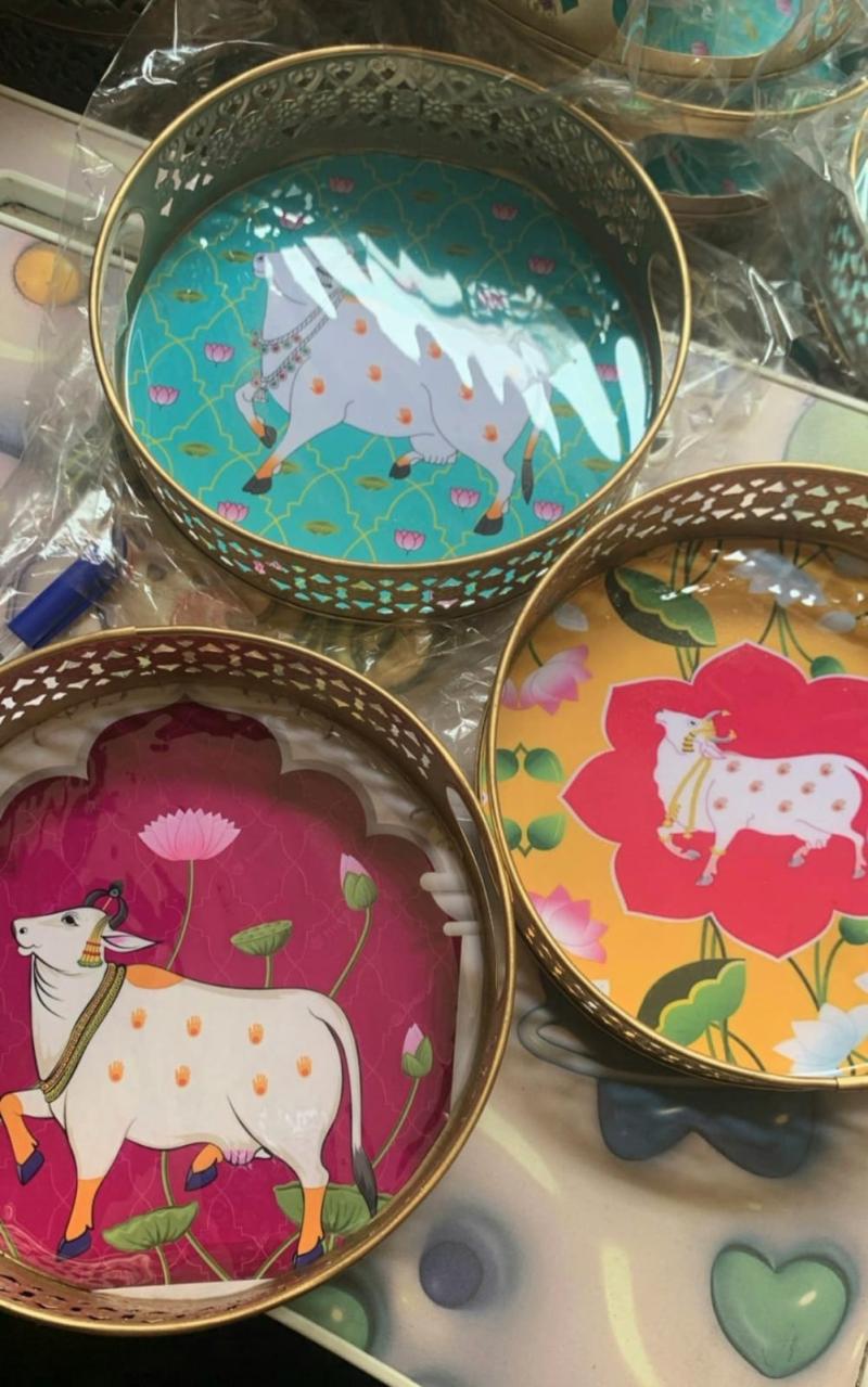 Gold Metal Round Pichwari Trays