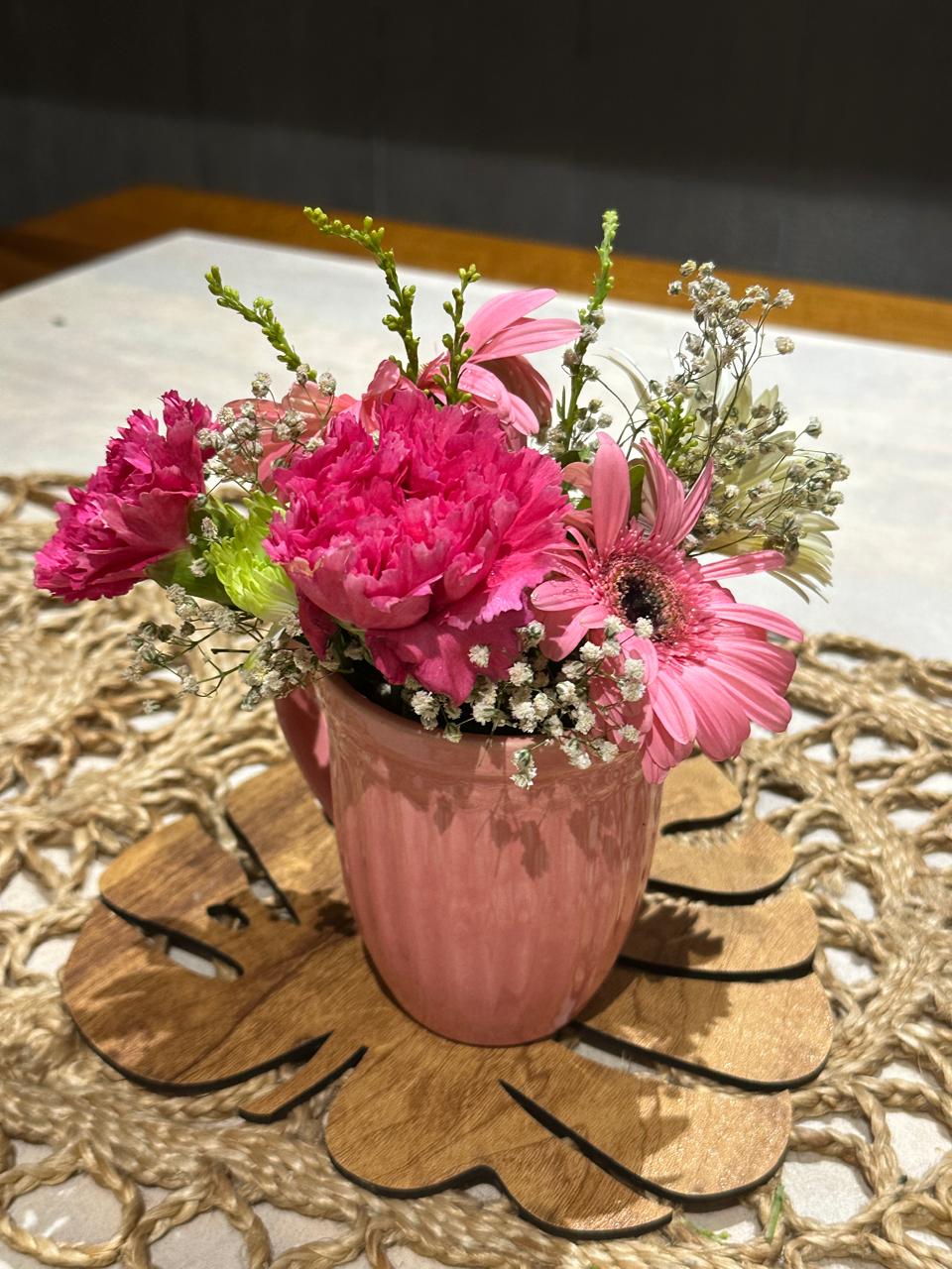 Gerbera and Carnation Mug Arrangement